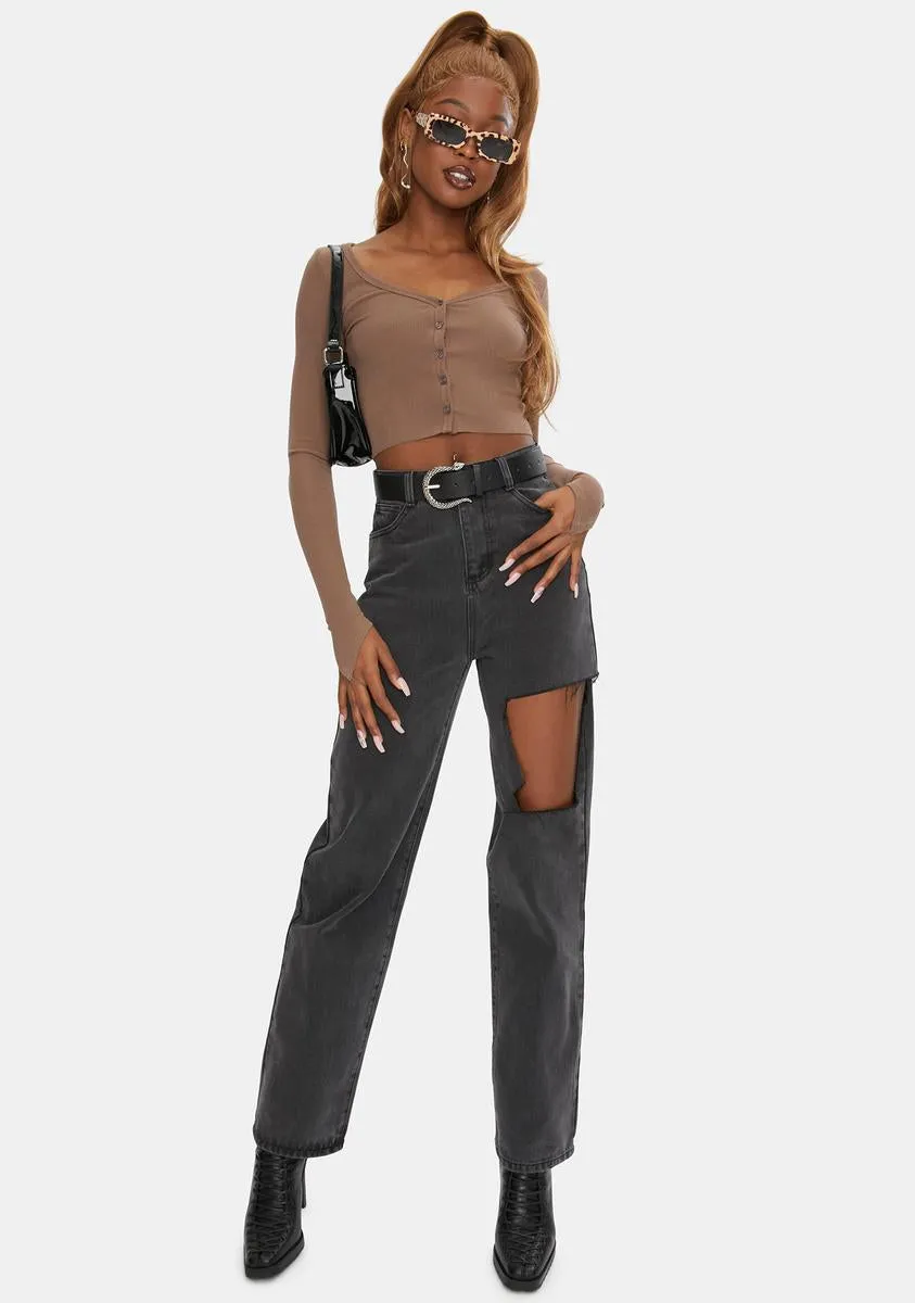 Brown Basik Button Crop Top sold by Dolls Kill product image thumbnail 3