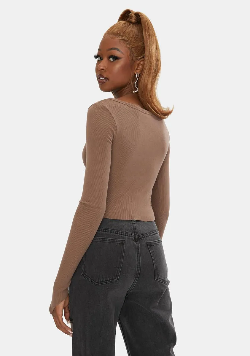 Brown Basik Button Crop Top sold by Dolls Kill product image thumbnail 4