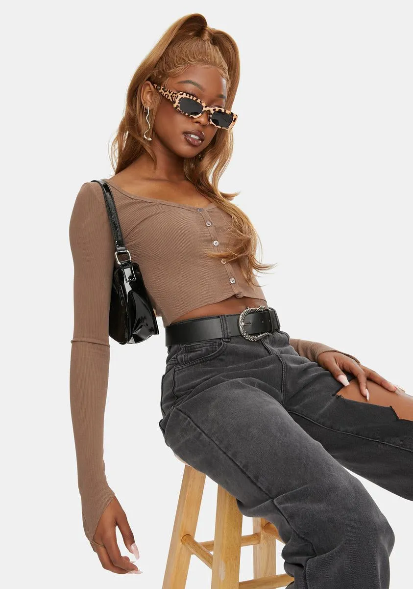 Brown Basik Button Crop Top sold by Dolls Kill product image thumbnail 2