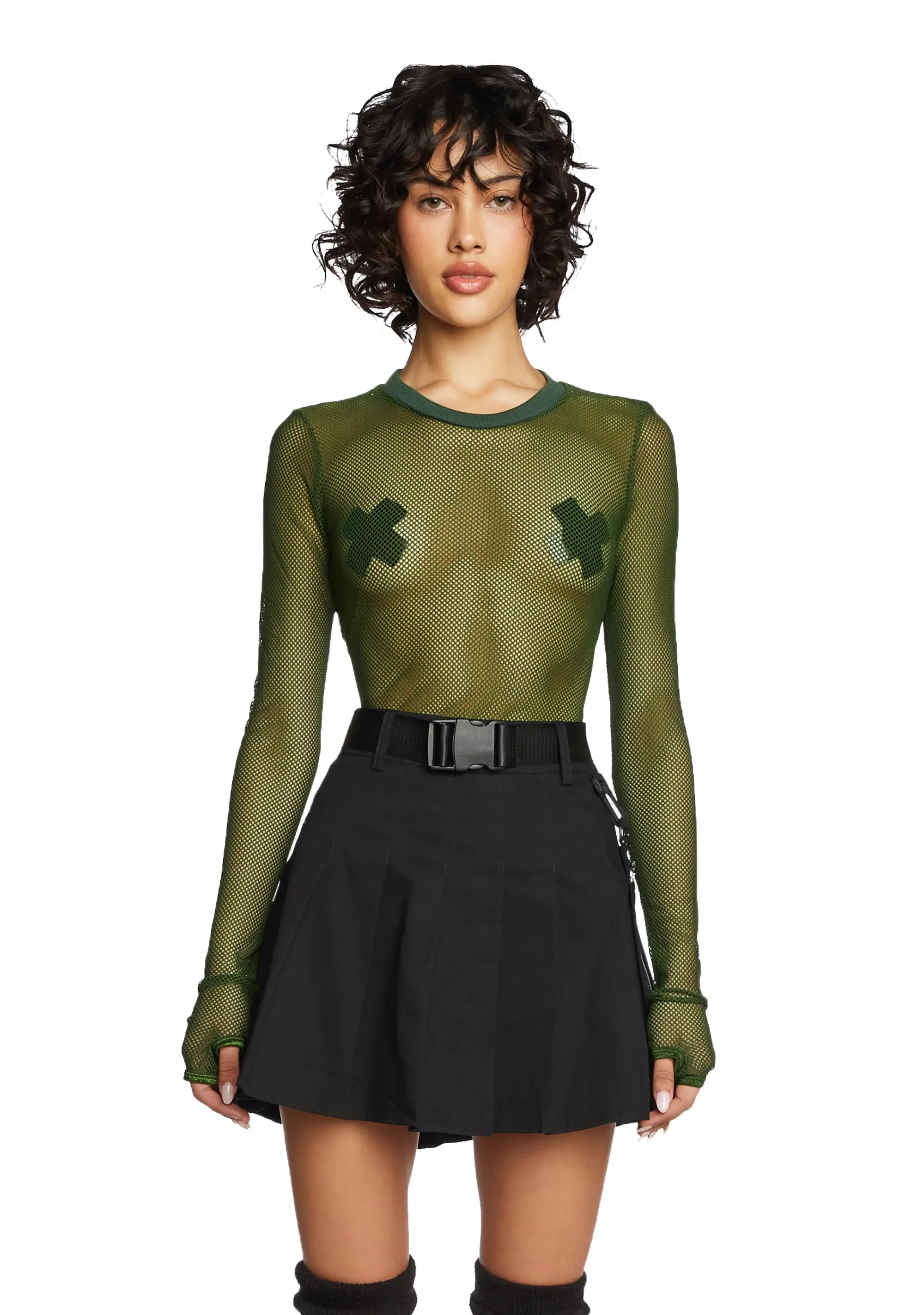 See Thru Me Fishnet Top - Olive sold by Dolls Kill