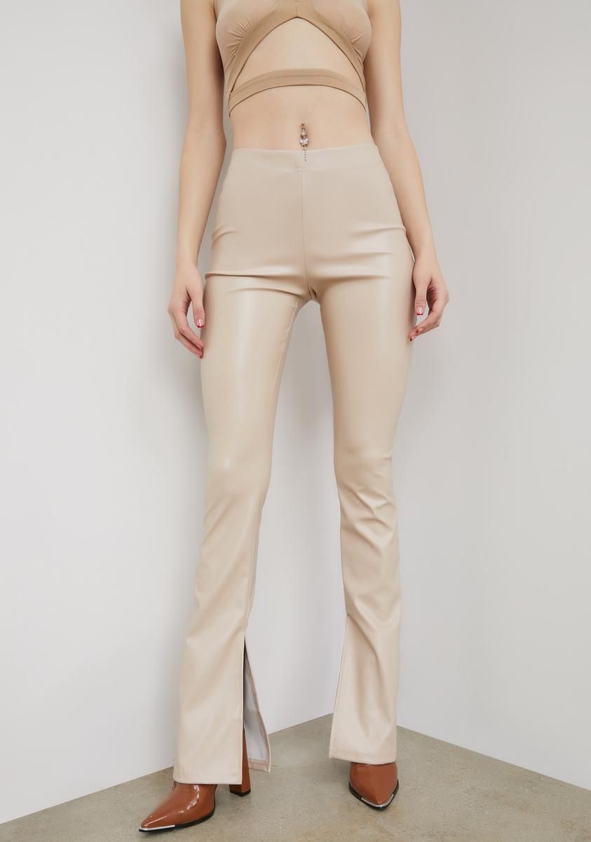 Bare See Me Trending Vegan Leather Slit Pants sold by Dolls Kill