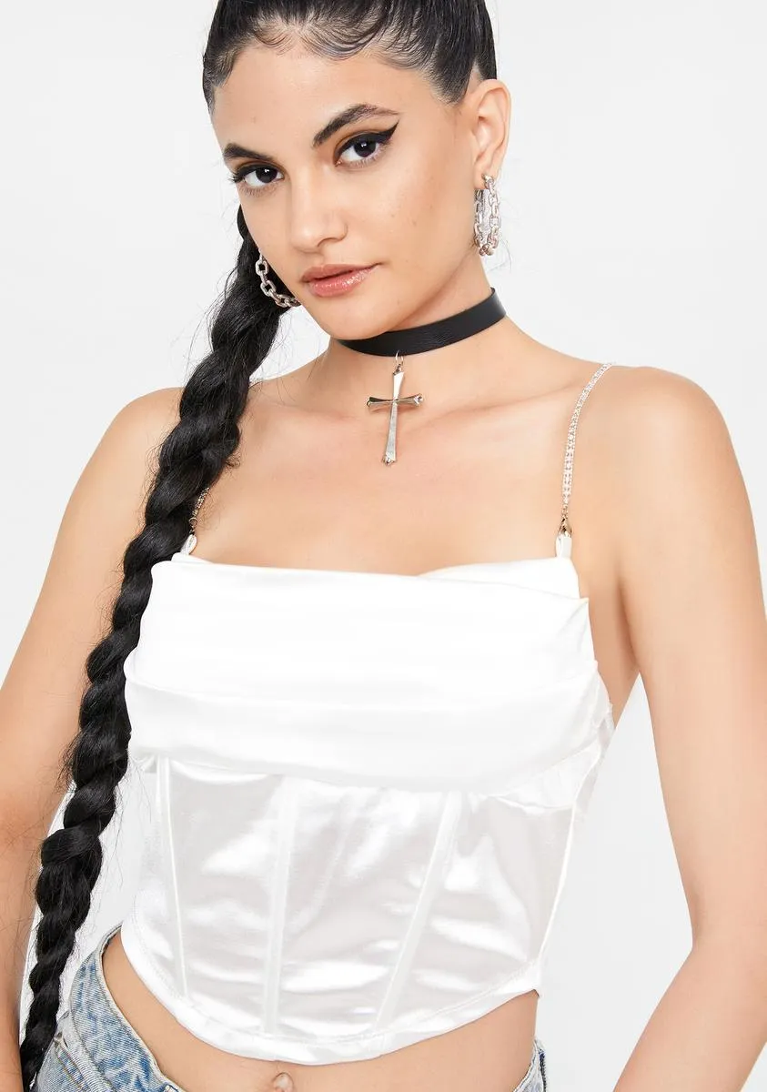 Ivory Better Be Satin Corset Crop Top sold by Dolls Kill