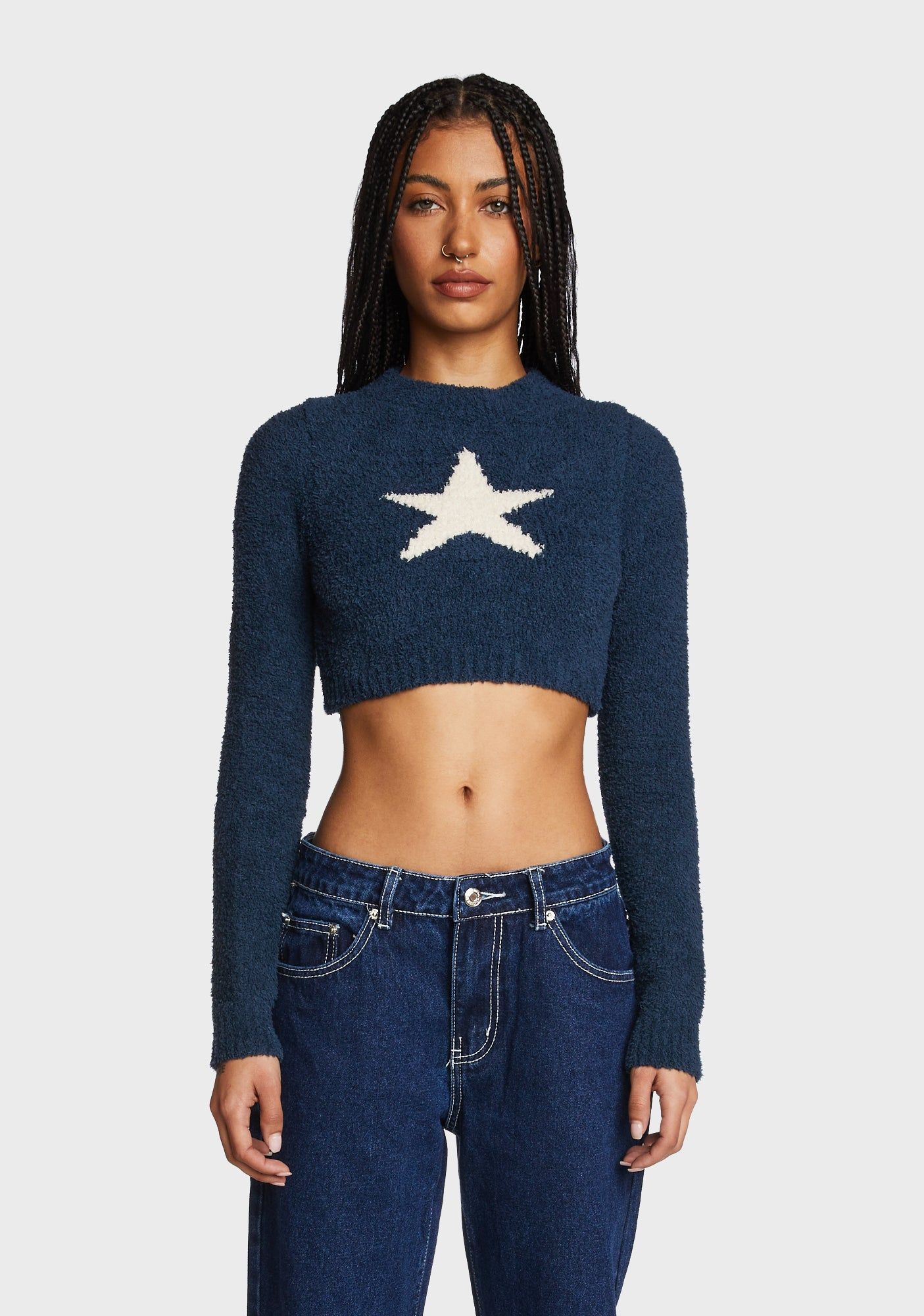 Starry Super Soft Cropped Sweater - Blue sold by Dolls Kill