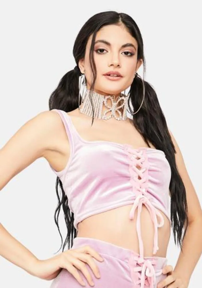 Blush Come Here Often Velour Lace Up Top sold by Dolls Kill product image thumbnail 2