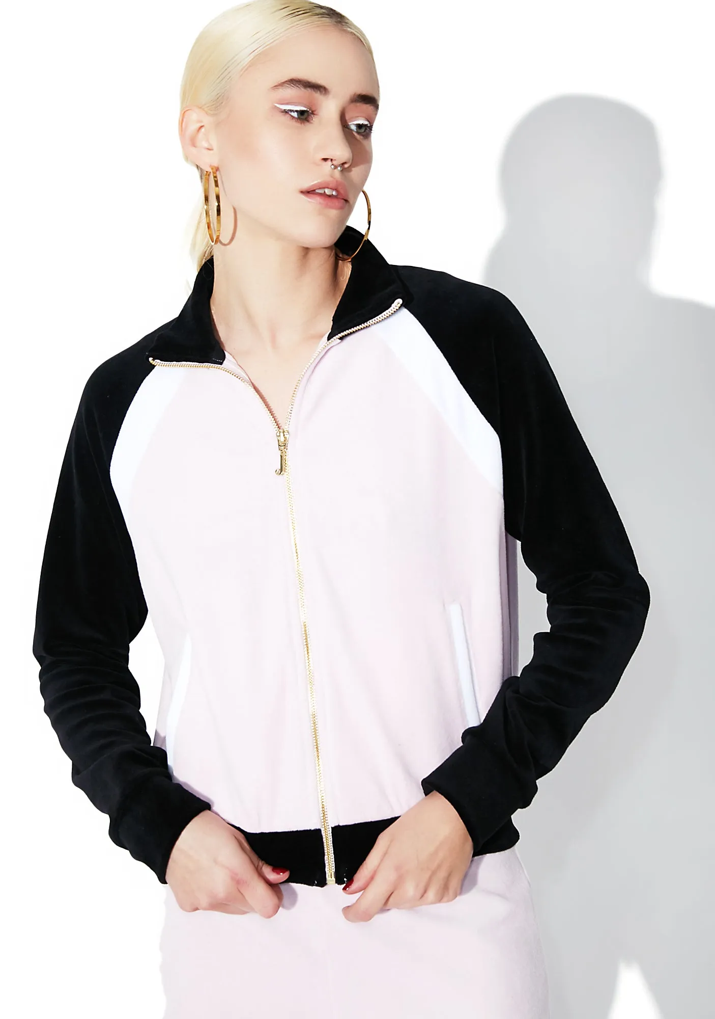 Velour Color Blocked Zip Up sold by Dolls Kill