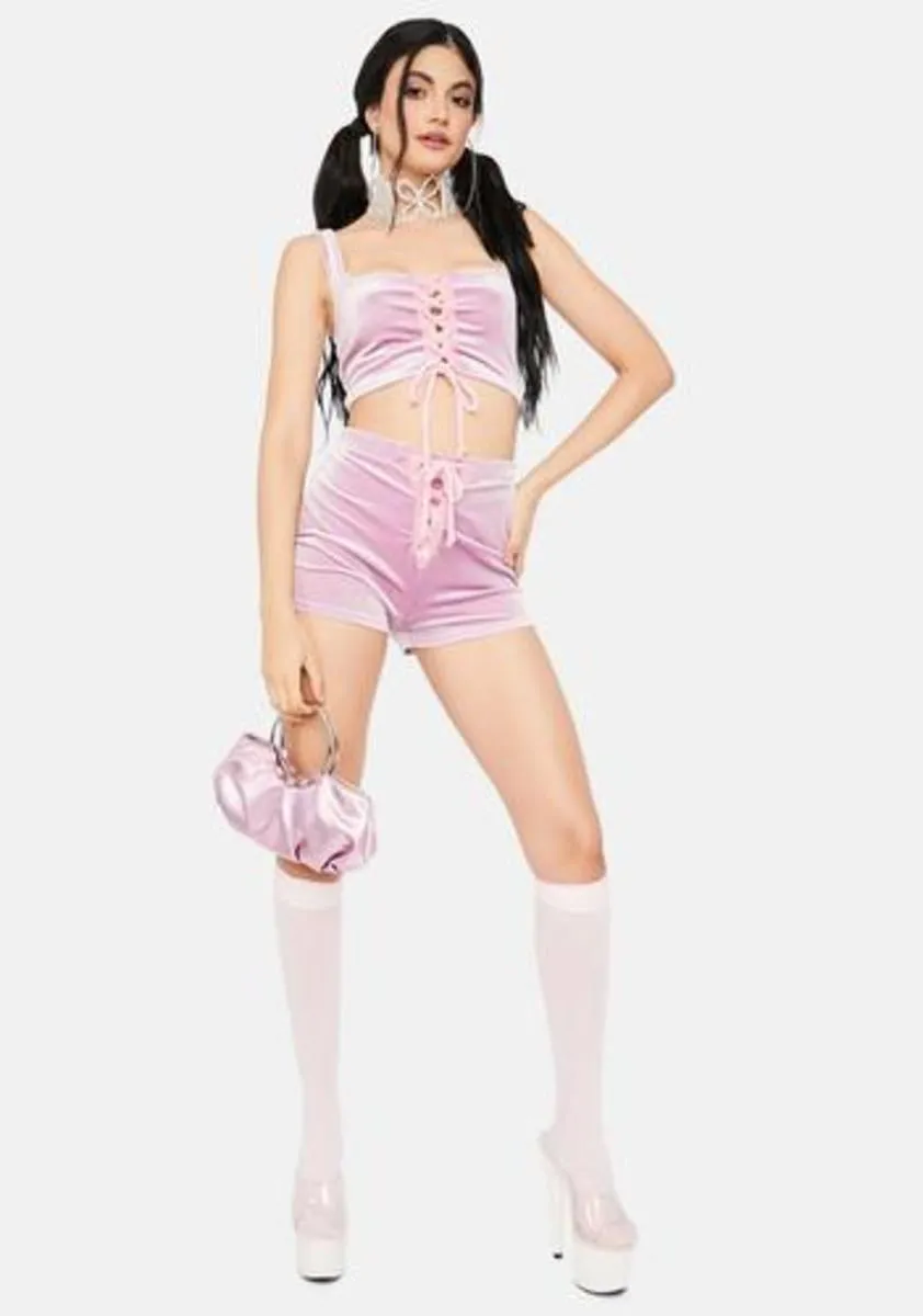 Blush Come Here Often Velour Lace Up Top sold by Dolls Kill product image thumbnail 3