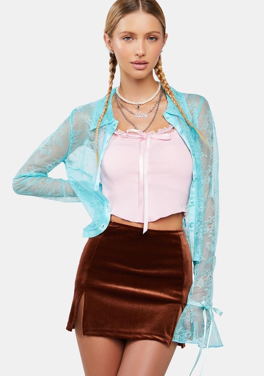 Chocolate Milk N' Cookies Velour Mini Skirt sold by Dolls Kill product image thumbnail 2