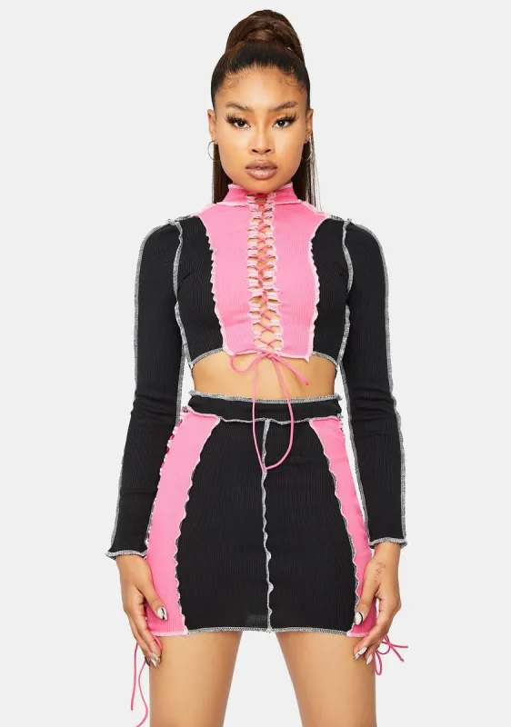 Heat Rises Lace Up Colorblock Skirt Set sold by Dolls Kill
