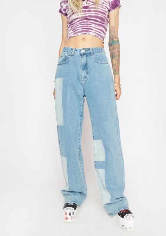Painted Patches Wide Leg Jeans sold by Dolls Kill