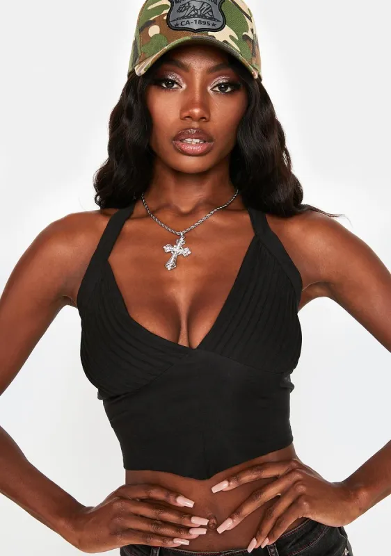Noir Life As A Star Halter Crop Top sold by Dolls Kill