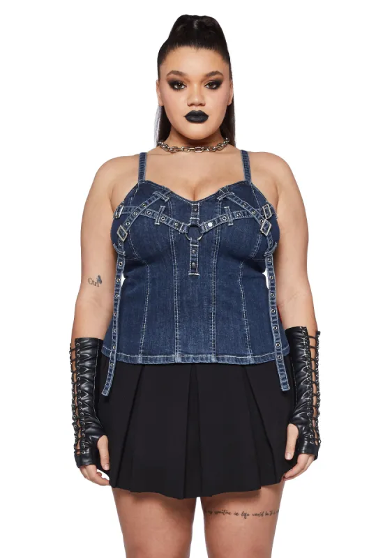 Plus X-Denim Corset Top sold by Dolls Kill