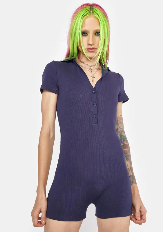 Navy Play To Win Knit Romper sold by Dolls Kill