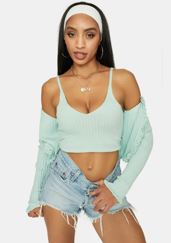 Mint Clique On Speed Dial Knit Crop Tank sold by Dolls Kill