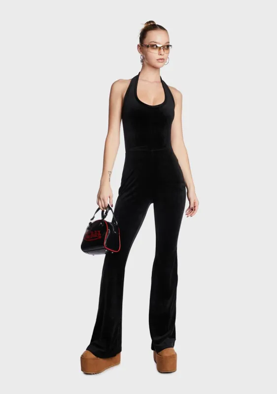 Big Bling Velour Halter Jumpsuit sold by Dolls Kill