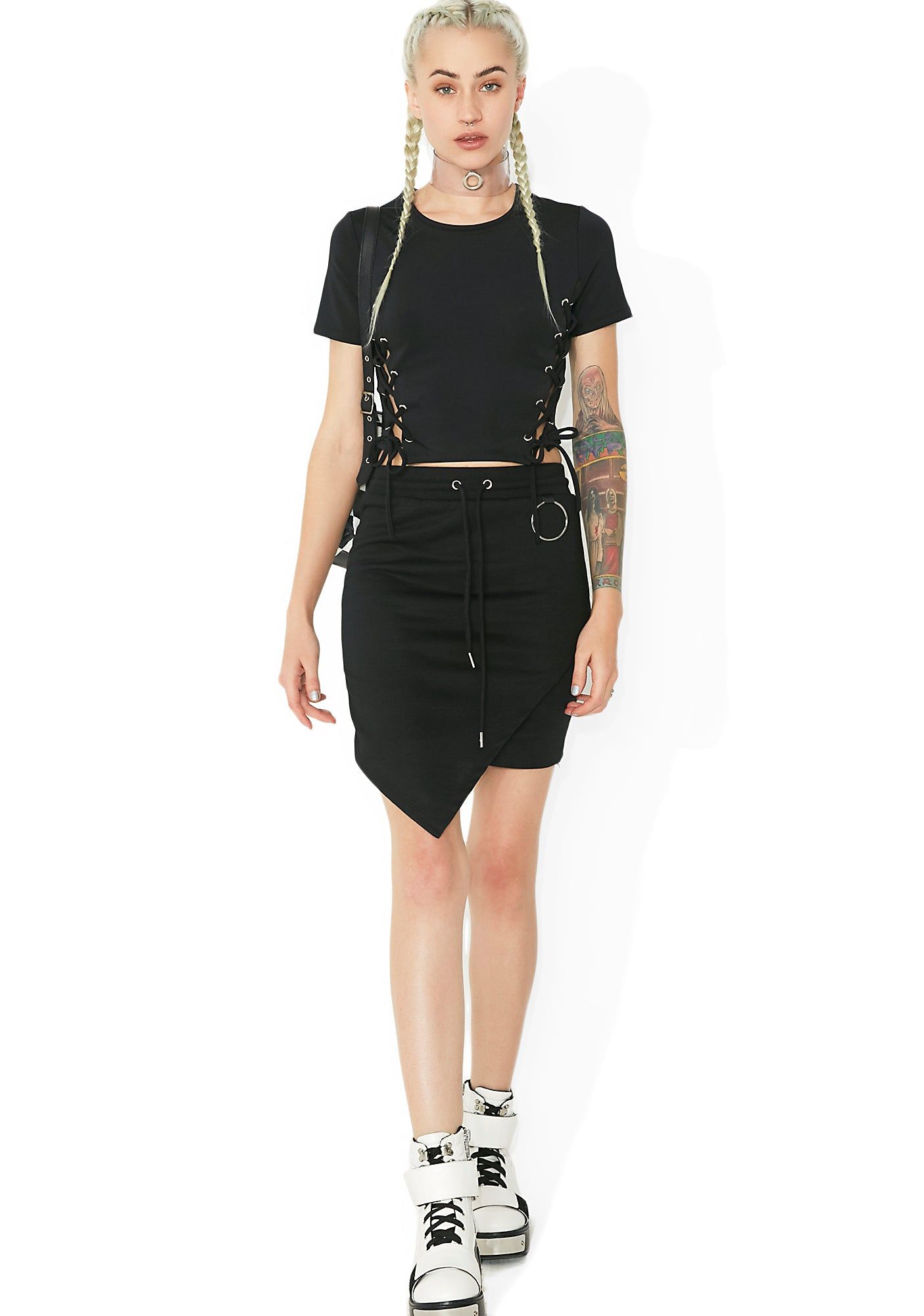 Somewhere Between Lace-Up Crop Tee sold by Dolls Kill product image thumbnail 5