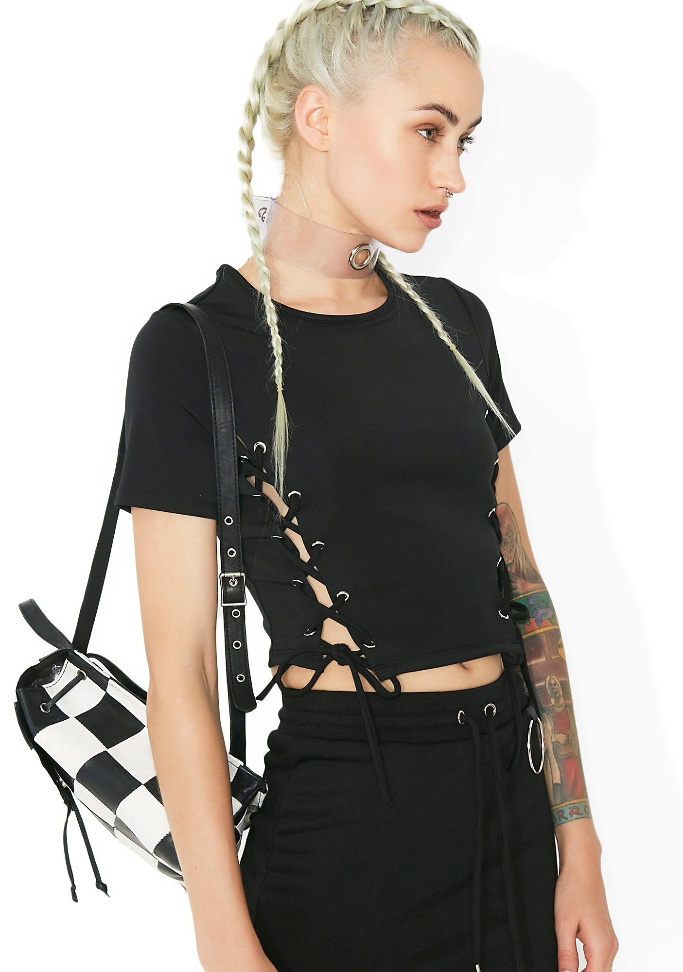 Somewhere Between Lace-Up Crop Tee sold by Dolls Kill product image thumbnail 2