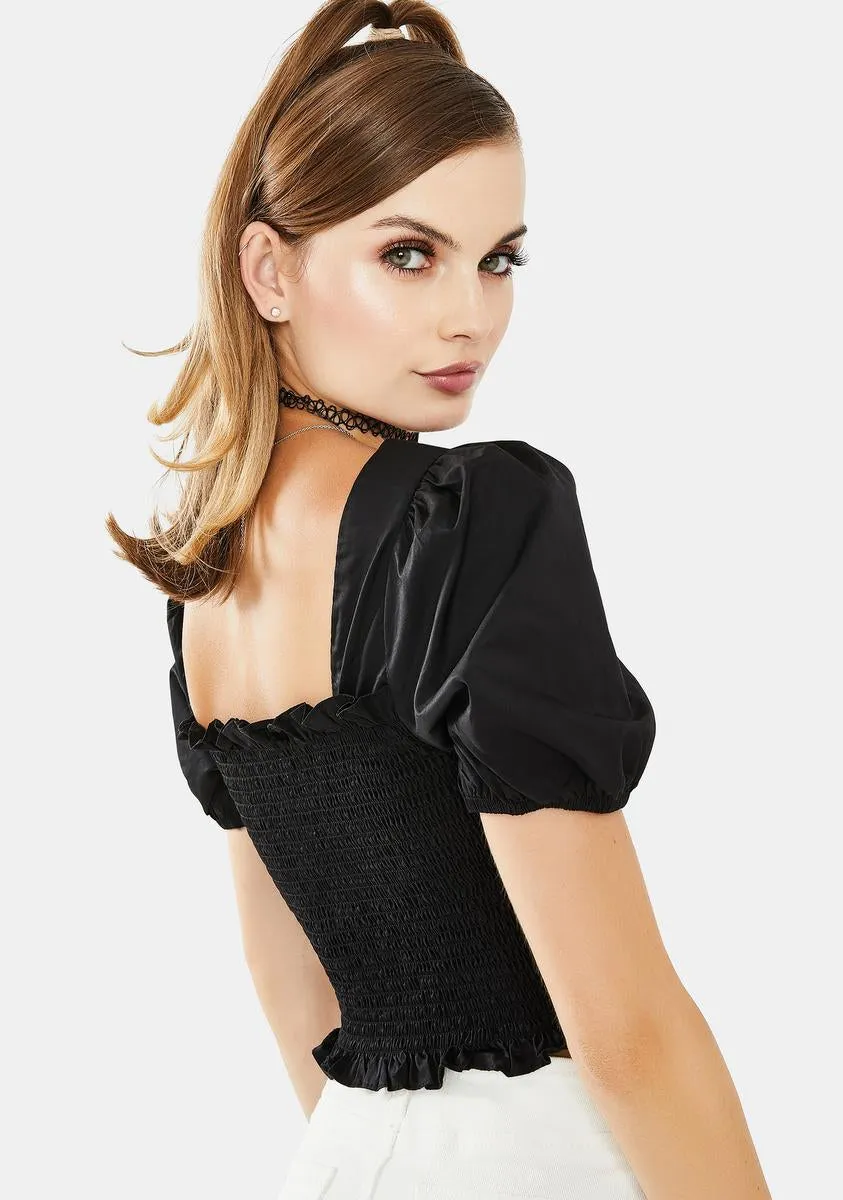 Black Puff Sleeve Crop Top sold by Dolls Kill product image thumbnail 4