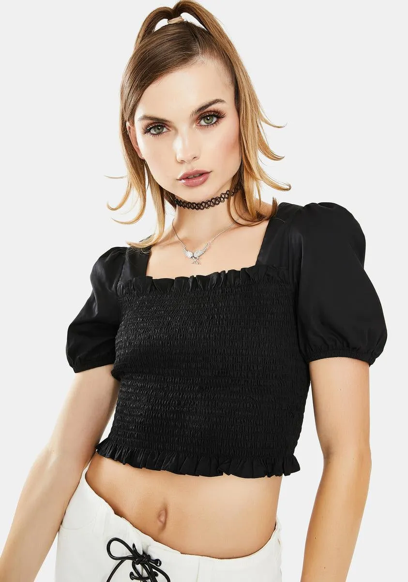Black Puff Sleeve Crop Top sold by Dolls Kill