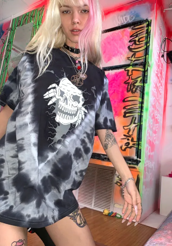 Black Tie Dye Crack Head Graphic Tee sold by Dolls Kill