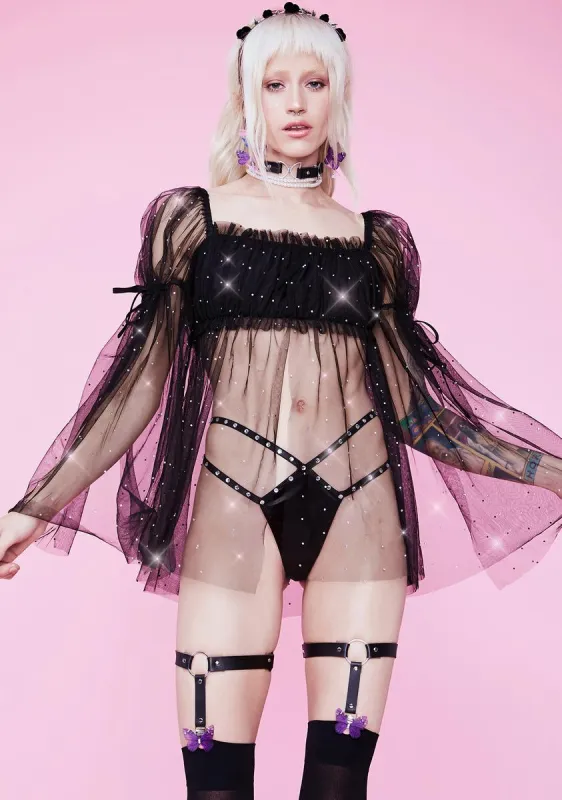 Elf Priestess Rhinestone Tulle Crop Top sold by Dolls Kill