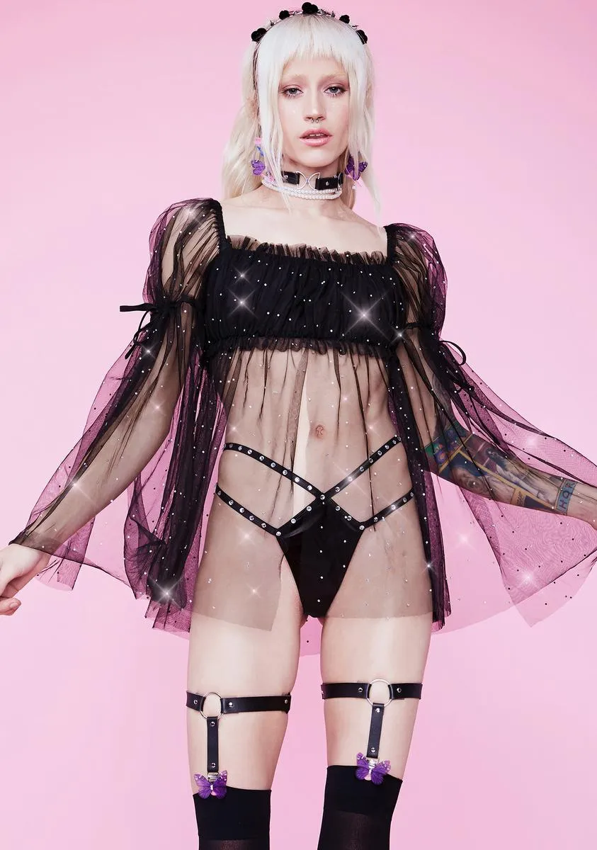 Elf Priestess Rhinestone Tulle Crop Top sold by Dolls Kill