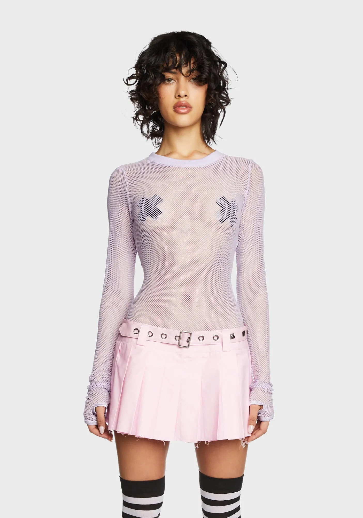 See Thru Me Fishnet Top - Lavender sold by Dolls Kill