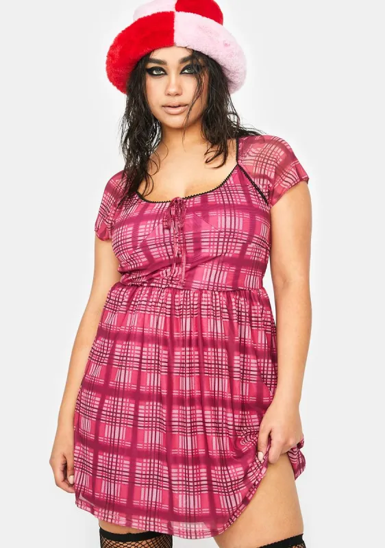 Plus Plaid Bad Idea Mini Dress sold by Dolls Kill
