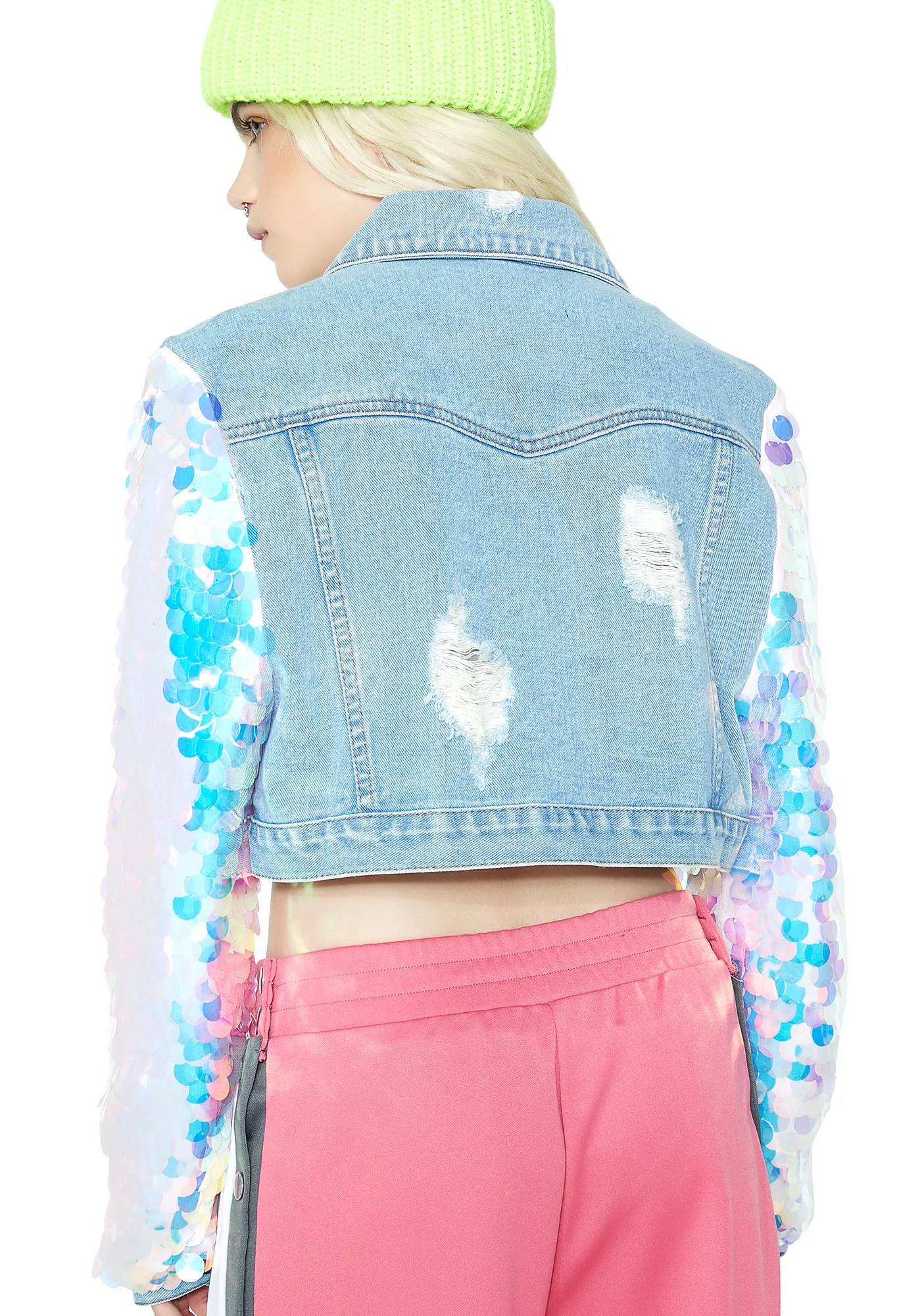 Shimmy Cropped Denim Jacket sold by Dolls Kill product image thumbnail 4