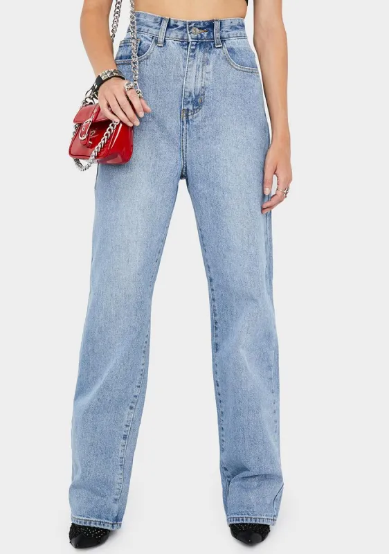 Mid Blue Loose Fit Straight Leg Jeans sold by Dolls Kill