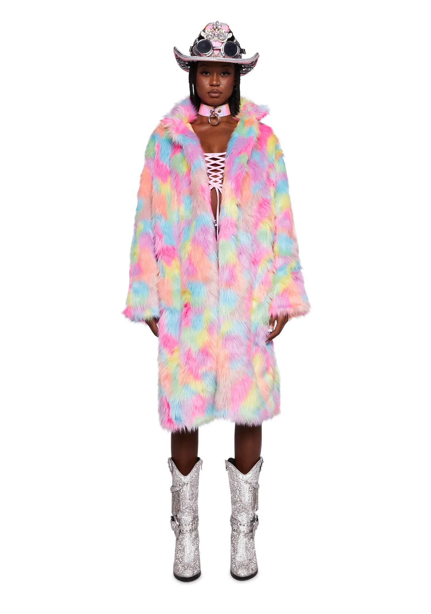 Neon Dreams Faux Fur Coat sold by Dolls Kill