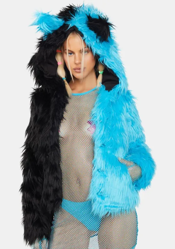 Aqua Balancing Act Faux Fur Jacket sold by Dolls Kill