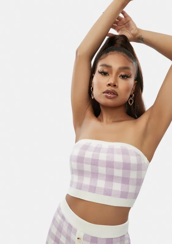 Lilac Higher Fashion Gingham Tube Top sold by Dolls Kill