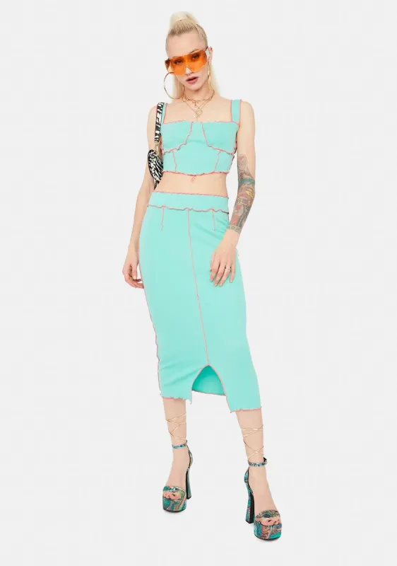 Mint Ur My Hunny Bunny Lettuce Trim Skirt Set sold by Dolls Kill