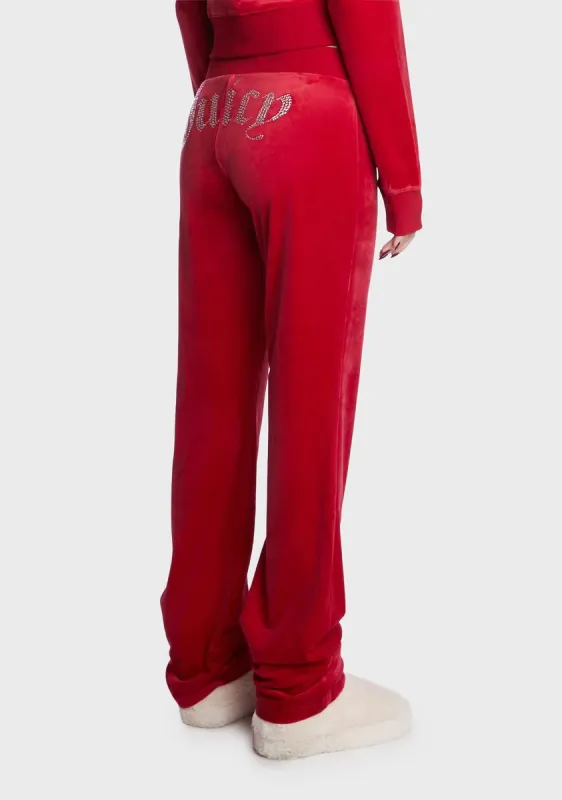 Coco Red Big Bling Velour Track Pants made by Dolls Kill