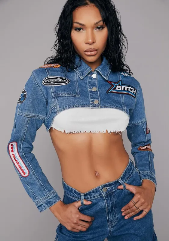 Earn My Stripes Denim Jacket sold by Dolls Kill