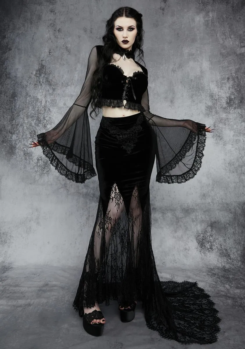 Private Misery Velvet Maxi Skirt sold by Dolls Kill product image thumbnail 2