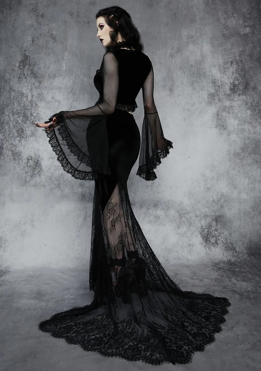 Private Misery Velvet Maxi Skirt sold by Dolls Kill product image thumbnail 4