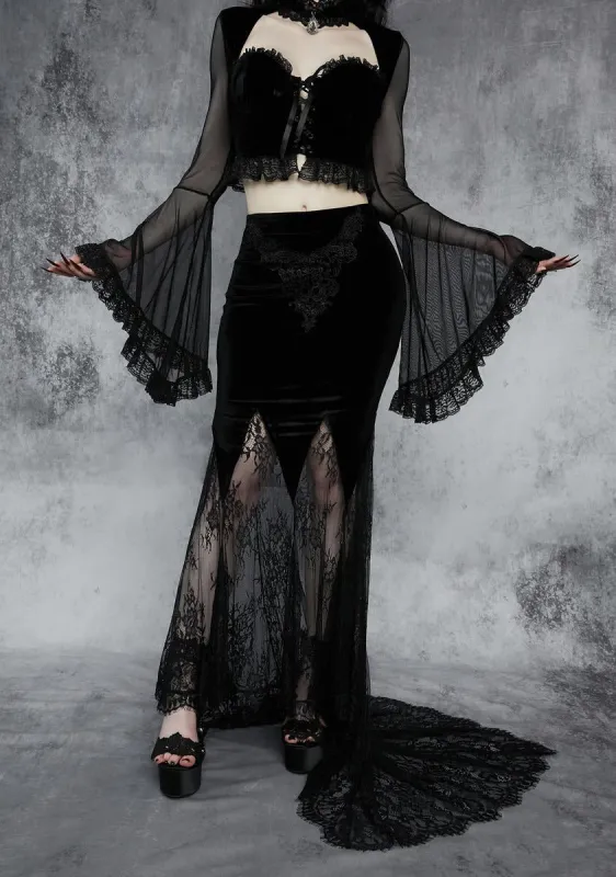 Private Misery Velvet Maxi Skirt sold by Dolls Kill