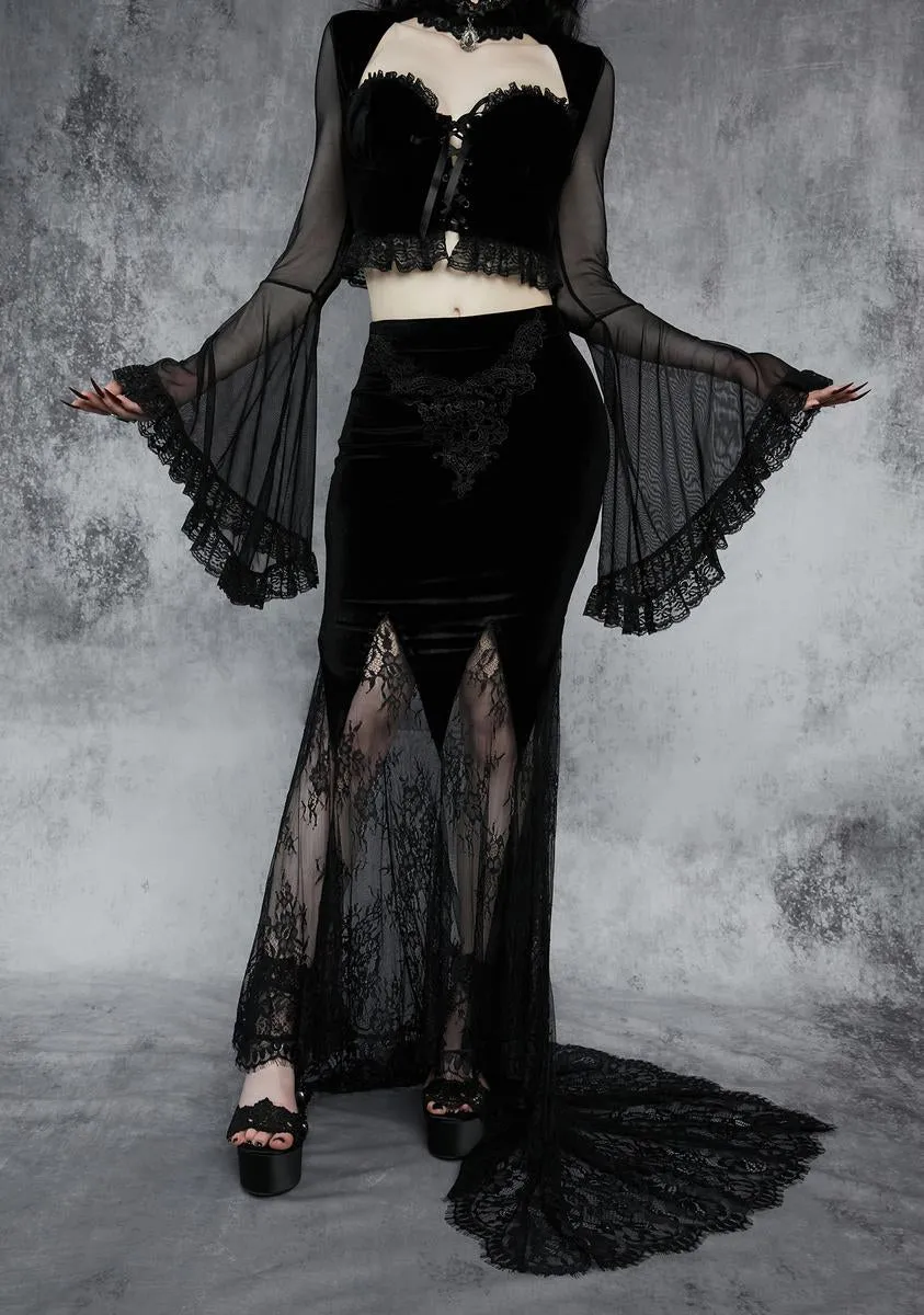 Private Misery Velvet Maxi Skirt sold by Dolls Kill