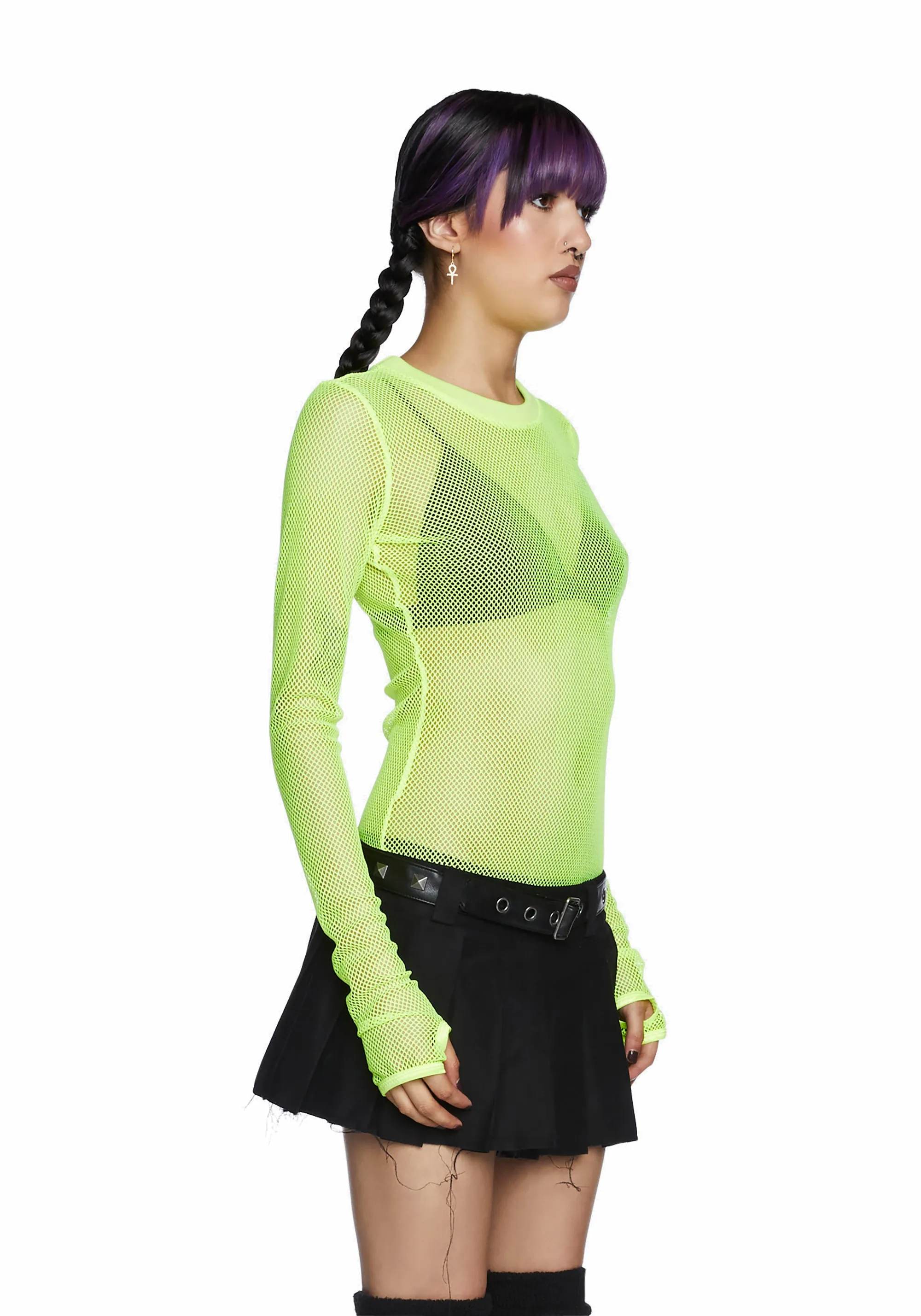See Thru Me Fishnet Top - Neon Yellow sold by Dolls Kill product image thumbnail 4