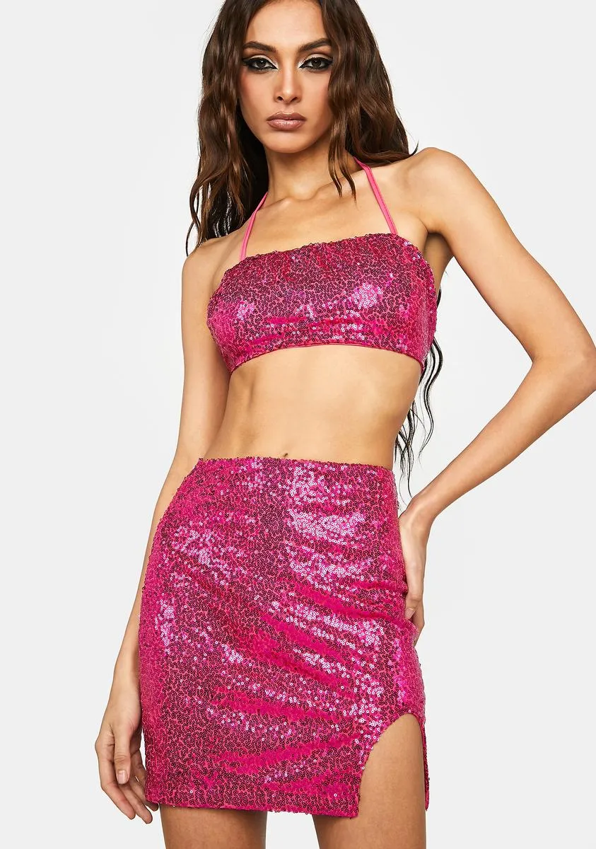 Pink Sequin Skirt Set sold by Dolls Kill