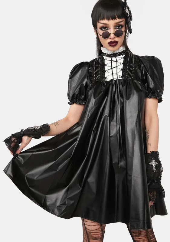 Vegan Leather Lace Up Mini Dress sold by Dolls Kill