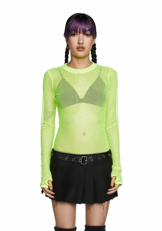See Thru Me Fishnet Top - Neon Yellow sold by Dolls Kill