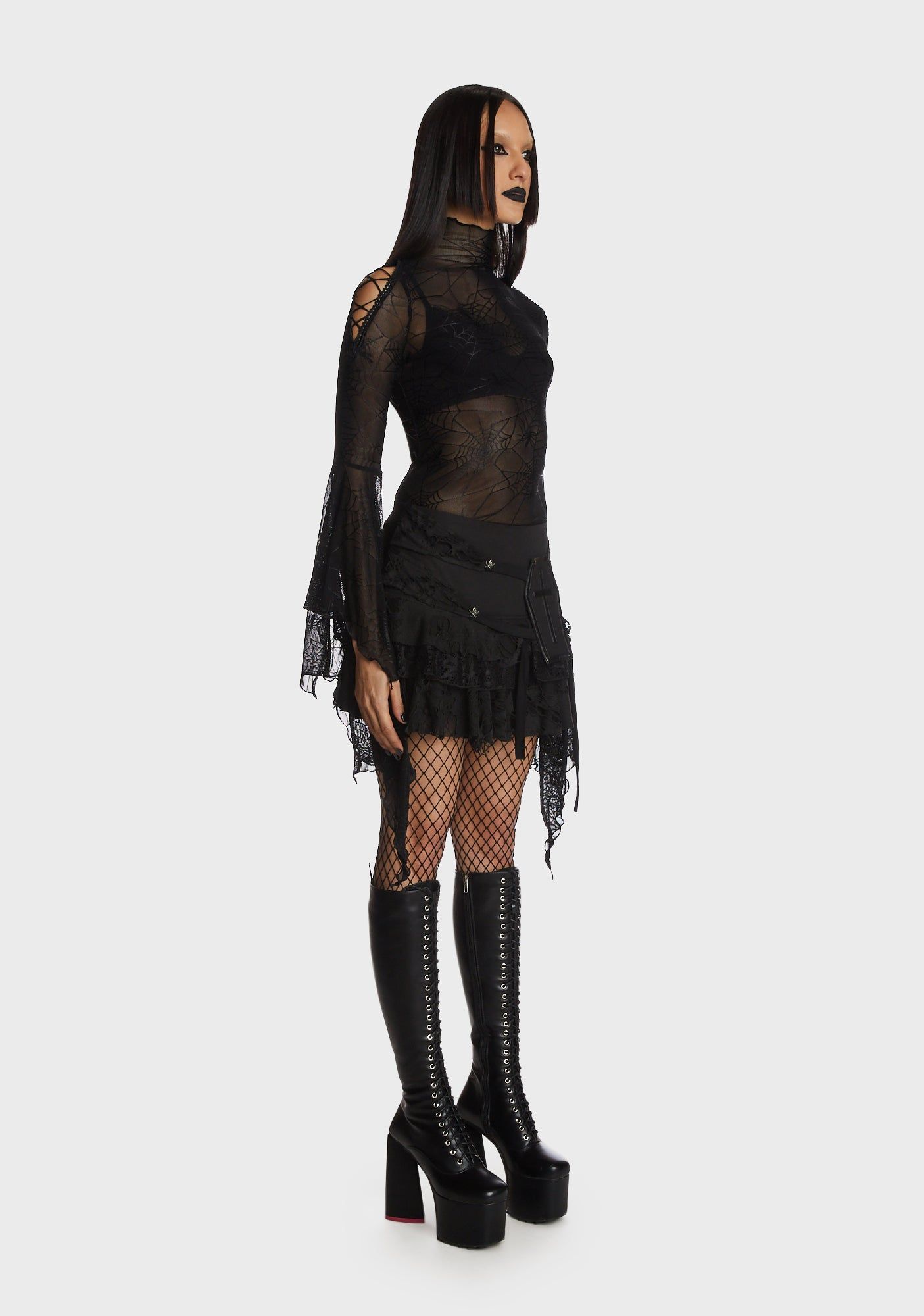 Punk Spider Mesh Exaggerated Sleeves Top sold by Dolls Kill product image thumbnail 4
