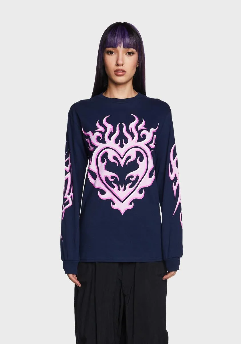 Flame Heart Long Sleeve Tee sold by Dolls Kill