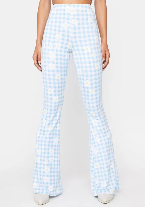 Cornflower Get Your Fix Flare Pants sold by Dolls Kill
