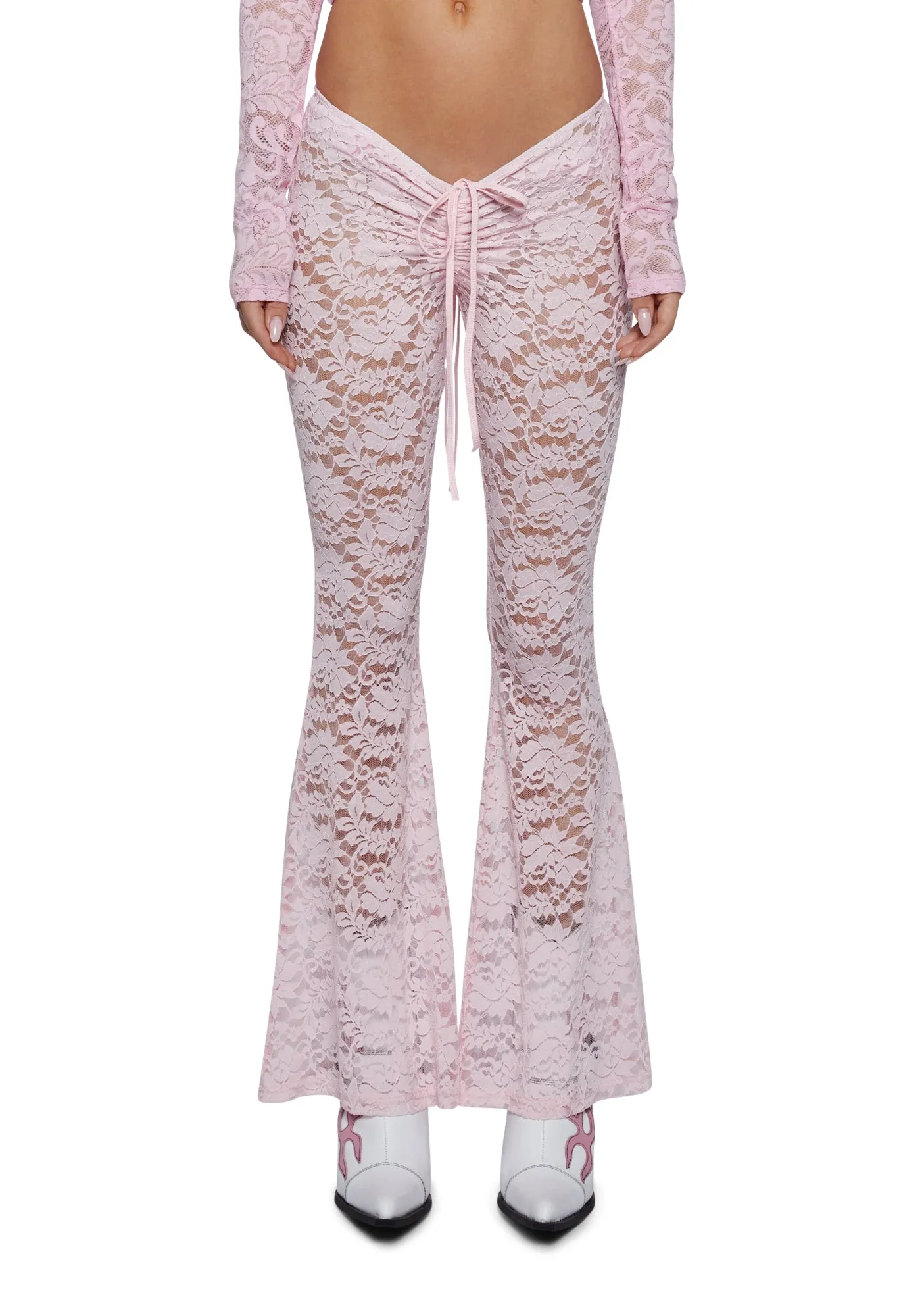 Honey Whip V-Cut Lace Bell Bottoms sold by Dolls Kill