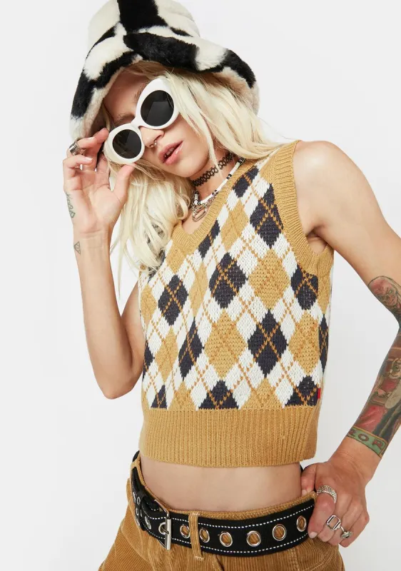 Cream Argyle V-Neck Sweater Vest sold by Dolls Kill