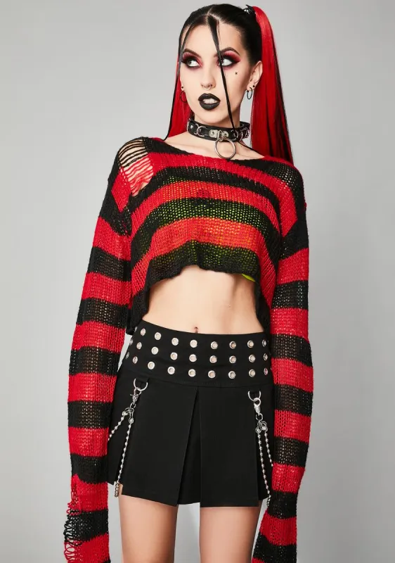Sinful Super Creep Striped Crop Sweater sold by Dolls Kill