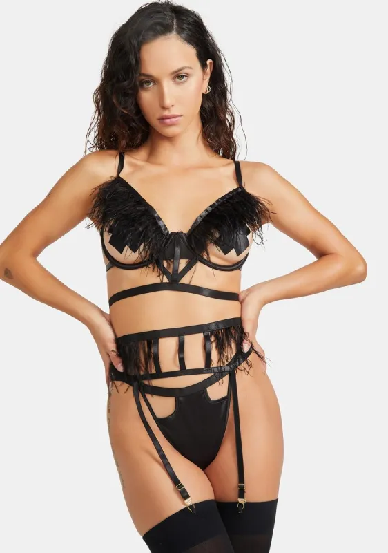 Ink Classy Rules Feather Lingerie Set sold by Dolls Kill